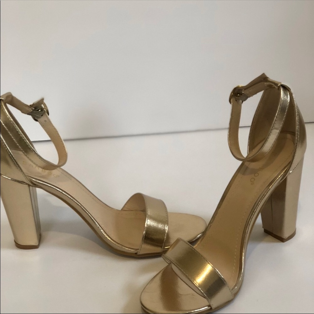 Gold open toe heels
